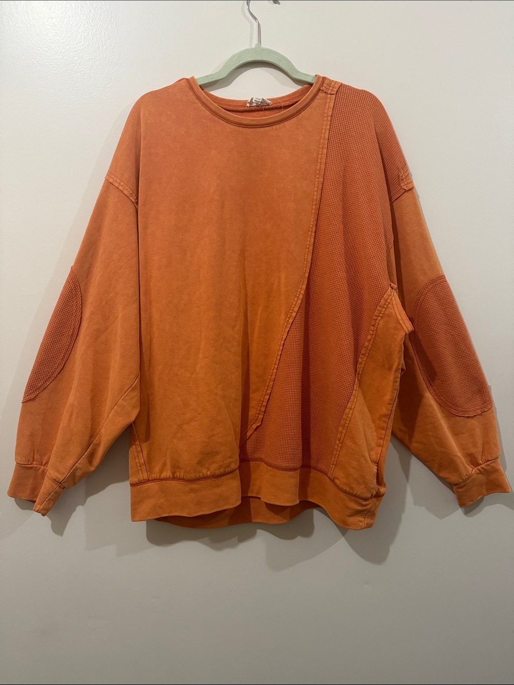 OTT Washed Orange Oversized Cotton Sweater 1X 2X Waffle Knit Fall Cozy